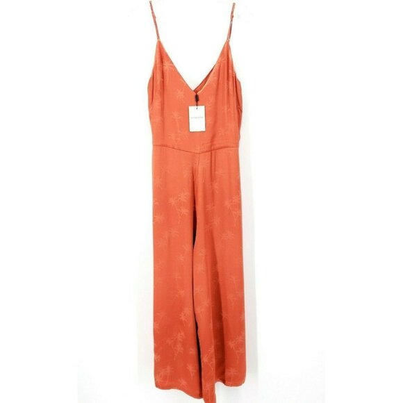 PEPALOVES Palm Jacquard Jumpsuit Orange Textured Wide Leg XS S M L - Picture 2 of 8